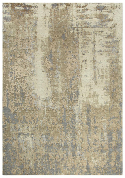 9' X 12' Beige Gray And Ivory New Zealand Lambs Wool Abstract Hand Carved Handmade Area Rug