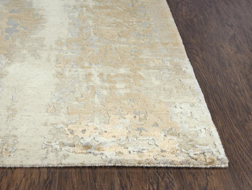 9' X 12' Beige Gray And Ivory New Zealand Lambs Wool Abstract Hand Carved Handmade Area Rug