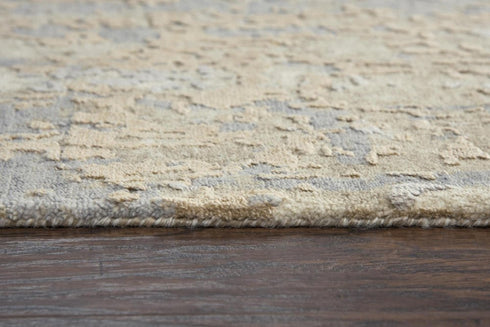 9' X 12' Beige Gray And Ivory New Zealand Lambs Wool Abstract Hand Carved Handmade Area Rug