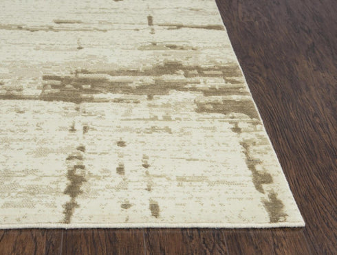 5' X 8' Beige Ivory And Tan New Zealand Lambs Wool Abstract Hand Carved Handmade Area Rug
