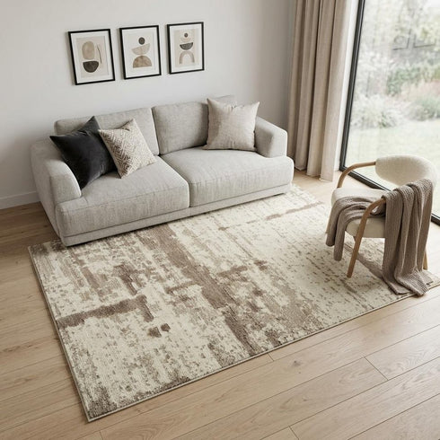 5' X 8' Beige Ivory And Tan New Zealand Lambs Wool Abstract Hand Carved Handmade Area Rug