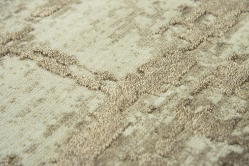 9' X 12' Beige Ivory And Tan New Zealand Lambs Wool Abstract Hand Carved Handmade Area Rug