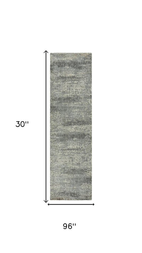 8' Gray And Ivory New Zealand Lambs Wool Abstract Hand Carved Handmade Area Rug