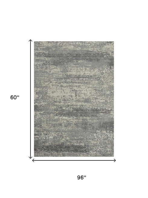 5' X 8' Gray And Ivory New Zealand Lambs Wool Abstract Hand Carved Handmade Area Rug