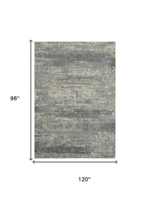 8' X 10' Gray And Ivory New Zealand Lambs Wool Abstract Hand Carved Handmade Area Rug
