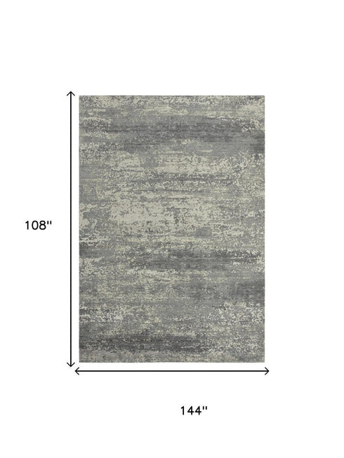 9' X 12' Gray And Ivory New Zealand Lambs Wool Abstract Hand Carved Handmade Area Rug