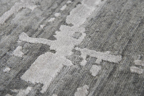 8' X 10' Gray And Light Gray New Zealand Lambs Wool Abstract Hand Carved Handmade Area Rug