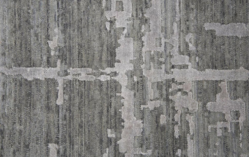 9' X 12' Gray And Light Gray New Zealand Lambs Wool Abstract Hand Carved Handmade Area Rug