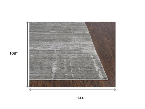 9' X 12' Gray And Light Gray New Zealand Lambs Wool Abstract Hand Carved Handmade Area Rug