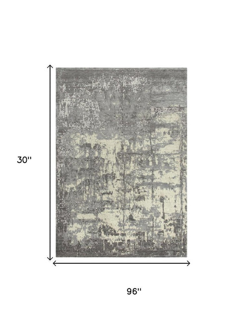 8' Gray And Ivory New Zealand Lambs Wool Abstract Hand Carved Handmade Area Rug
