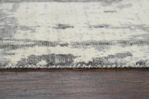 8' X 10' Gray And Ivory New Zealand Lambs Wool Abstract Hand Carved Handmade Area Rug