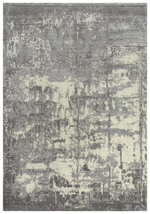 9' X 12' Gray And Ivory New Zealand Lambs Wool Abstract Hand Carved Handmade Area Rug