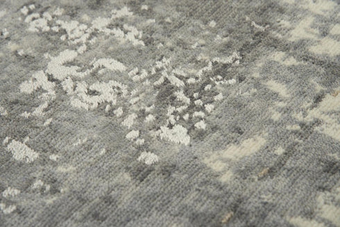 9' X 12' Gray And Ivory New Zealand Lambs Wool Abstract Hand Carved Handmade Area Rug
