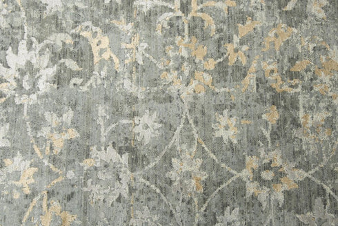 8' Gray And Beige New Zealand Lambs Wool Floral Hand Carved Handmade Area Rug