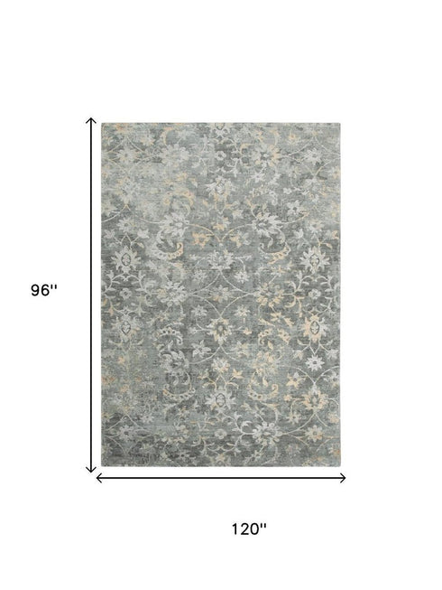 8' X 10' Gray And Beige New Zealand Lambs Wool Floral Hand Carved Handmade Area Rug