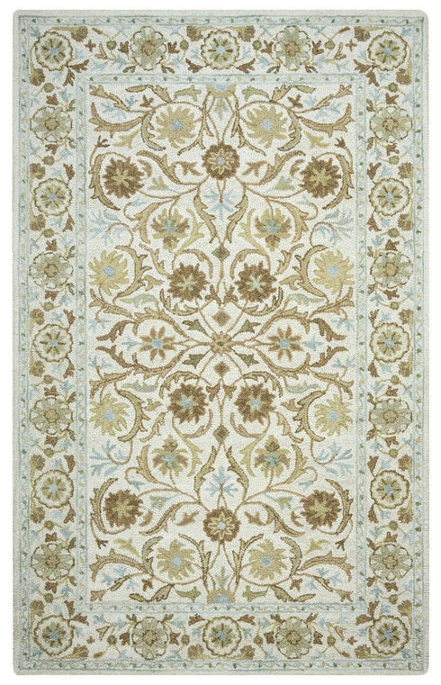 8' Blue And Ivory Wool Oriental Hand Tufted Area Rug