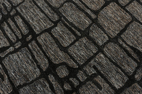 5' X 8' Charcoal Black And Gray Wool Abstract Hand Tufted Area Rug