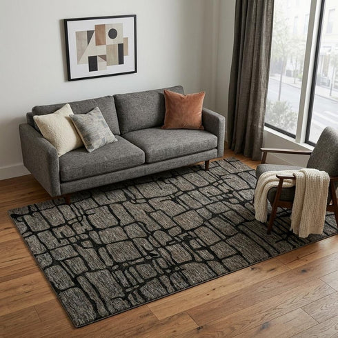 5' X 8' Charcoal Black And Gray Wool Abstract Hand Tufted Area Rug