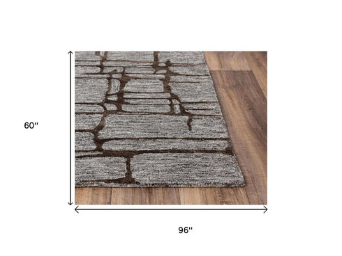5' X 8' Gray Charcoal And Black Wool Abstract Hand Tufted Area Rug