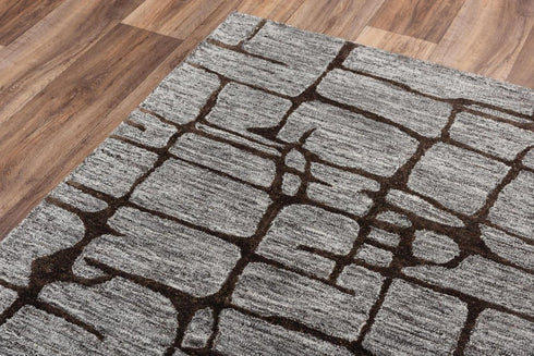 9' X 12' Gray Charcoal And Black Wool Abstract Hand Tufted Area Rug