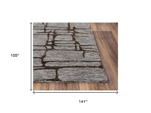 9' X 12' Gray Charcoal And Black Wool Abstract Hand Tufted Area Rug
