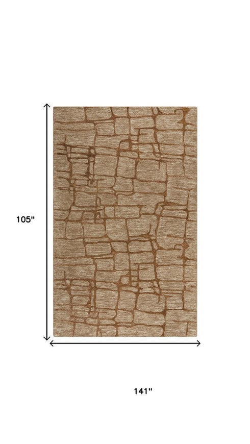 9' X 12' Brown Chocolate And Beige Wool Abstract Hand Tufted Area Rug