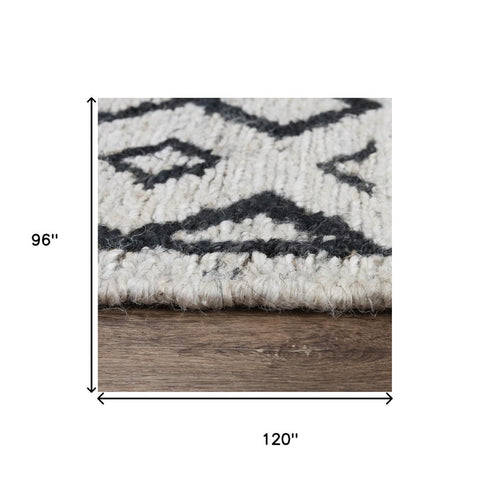 8' X 10' Beige And Black Jute Geometric Hand Woven Area Rug