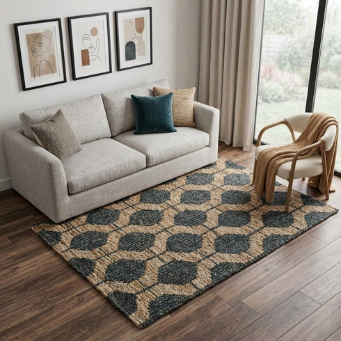 5' X 8' Charcoal And Gray Jute Trellis Hand Woven Area Rug