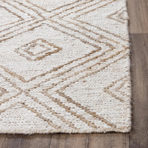 9' X 12' Beige And Natural Jute Geometric Hand Woven Area Rug