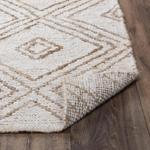 9' X 12' Beige And Natural Jute Geometric Hand Woven Area Rug