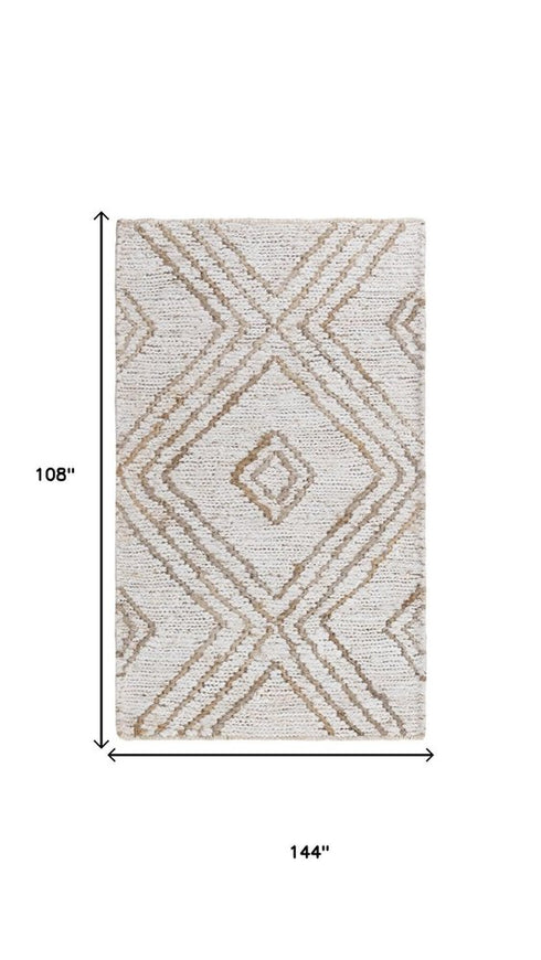 9' X 12' Beige And Natural Jute Geometric Hand Woven Area Rug