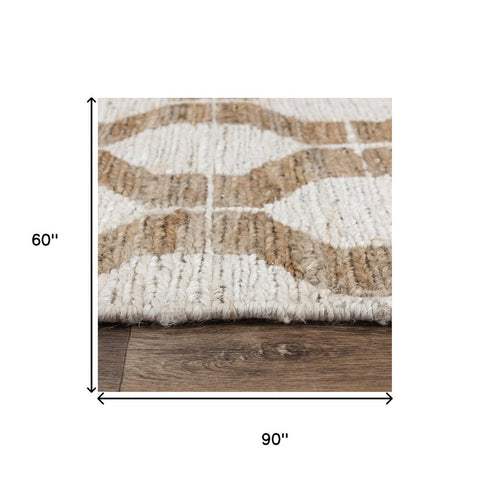 5' X 8' Natural And Ivory Jute Geometric Hand Woven Area Rug