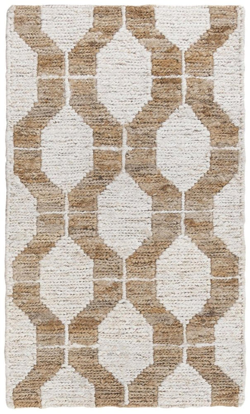 9' X 12' Natural And Ivory Jute Geometric Hand Woven Area Rug