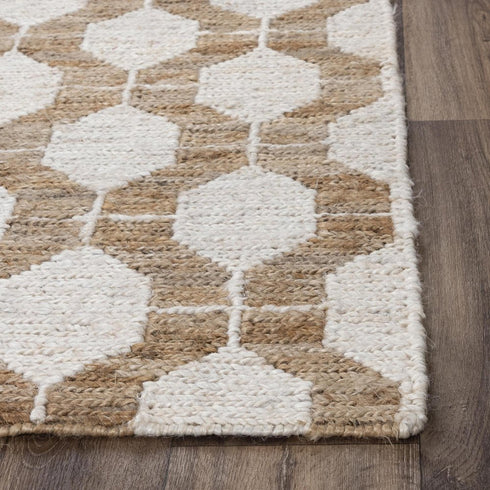 9' X 12' Natural And Ivory Jute Geometric Hand Woven Area Rug