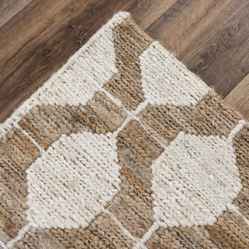 9' X 12' Natural And Ivory Jute Geometric Hand Woven Area Rug