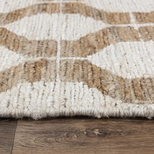 9' X 12' Natural And Ivory Jute Geometric Hand Woven Area Rug