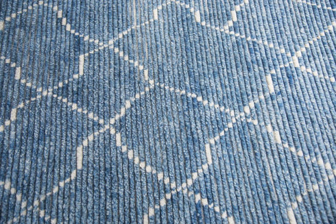 5' X 8' Blue And Natural Wool Geometric Hand Knotted Area Rug