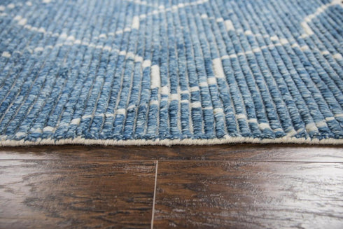 5' X 8' Blue And Natural Wool Geometric Hand Knotted Area Rug