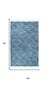 5' X 8' Blue And Natural Wool Geometric Hand Knotted Area Rug