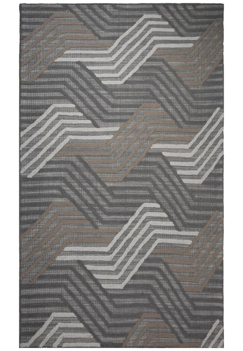 8' X 10' Gray Brown And Ivory Wool Geometric Hand Tufted Area Rug