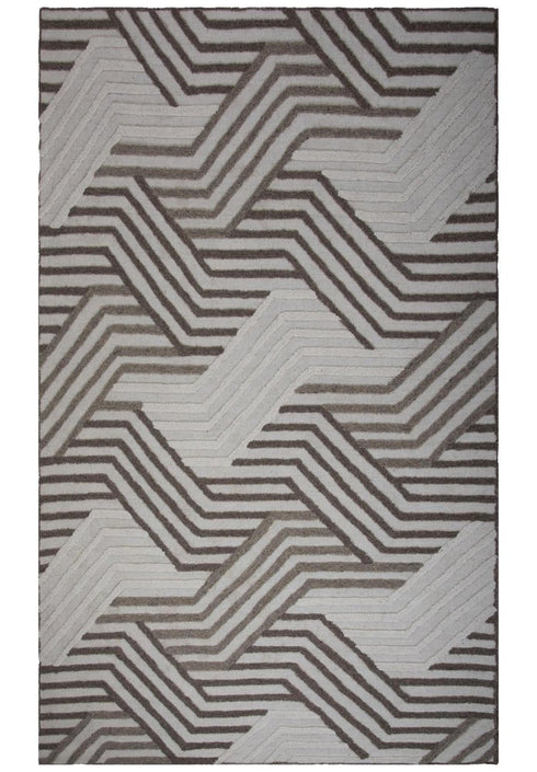5' X 8' Ivory Dark Brown And Brown Wool Geometric Hand Tufted Area Rug