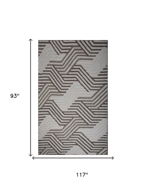 8' X 10' Ivory Dark Brown And Brown Wool Geometric Hand Tufted Area Rug