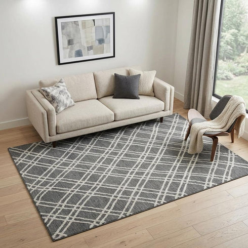 5' X 8' Gray And Ivory Wool Geometric Hand Tufted Area Rug