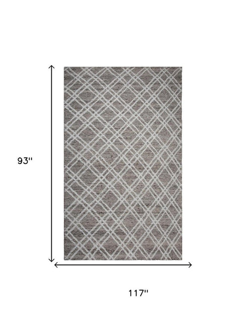 8' X 10' Tan And Ivory Wool Geometric Hand Tufted Area Rug