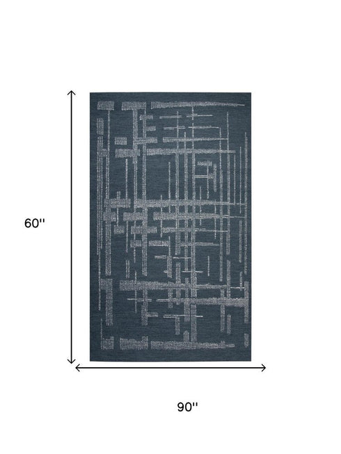 5' X 8' Blue And Ivory Wool Abstract Hand Tufted Area Rug