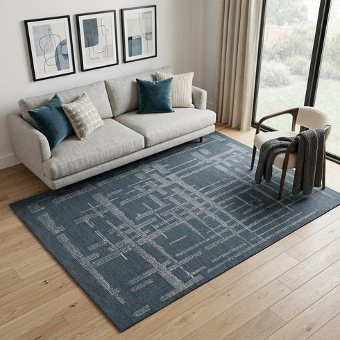 5' X 8' Blue And Ivory Wool Abstract Hand Tufted Area Rug