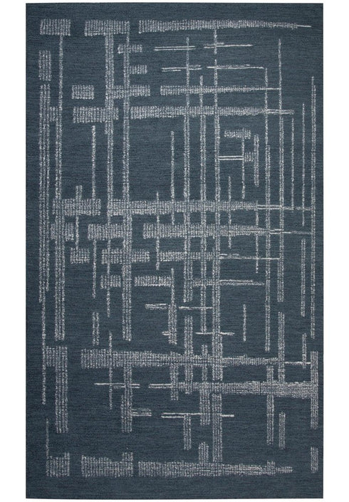 8' X 10' Blue And Ivory Wool Abstract Hand Tufted Area Rug