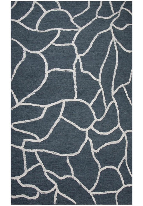 8' X 10' Blue And Ivory Wool Abstract Hand Tufted Area Rug
