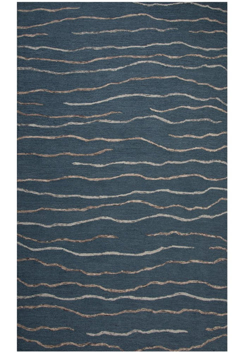 5' X 8' Blue Brown And Ivory Wool Striped Hand Tufted Area Rug