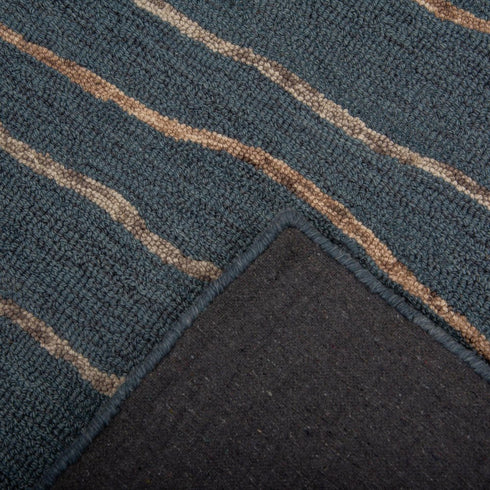 5' X 8' Blue Brown And Ivory Wool Striped Hand Tufted Area Rug